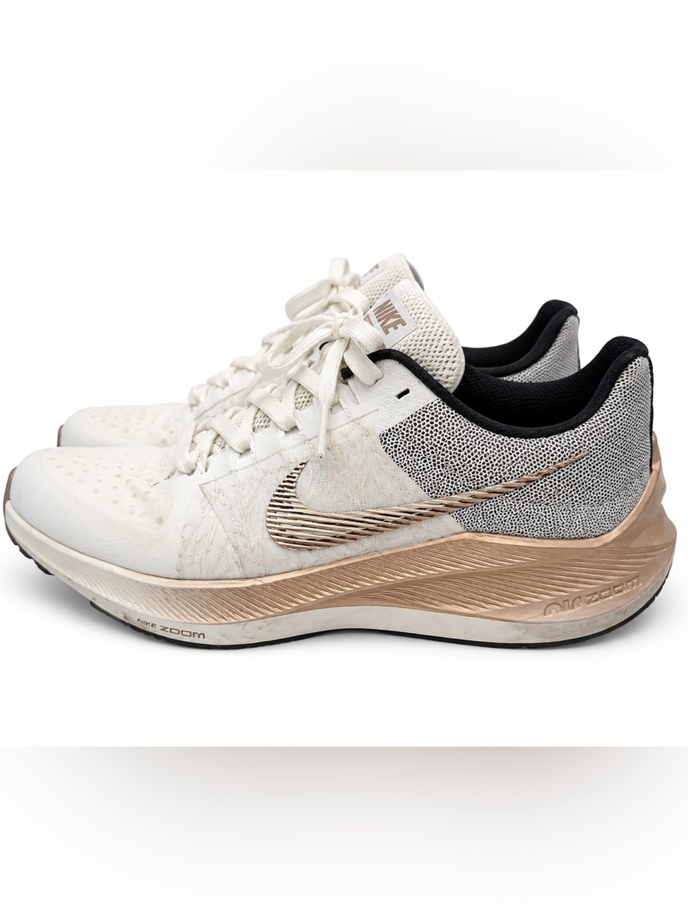 Nike Women's White and Rose Gold Athletic Running Sneakers